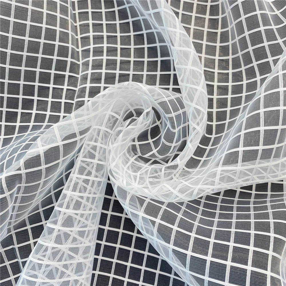 White Grid Jacquard Organza Tulle Fabric for Children&prime;s Dress