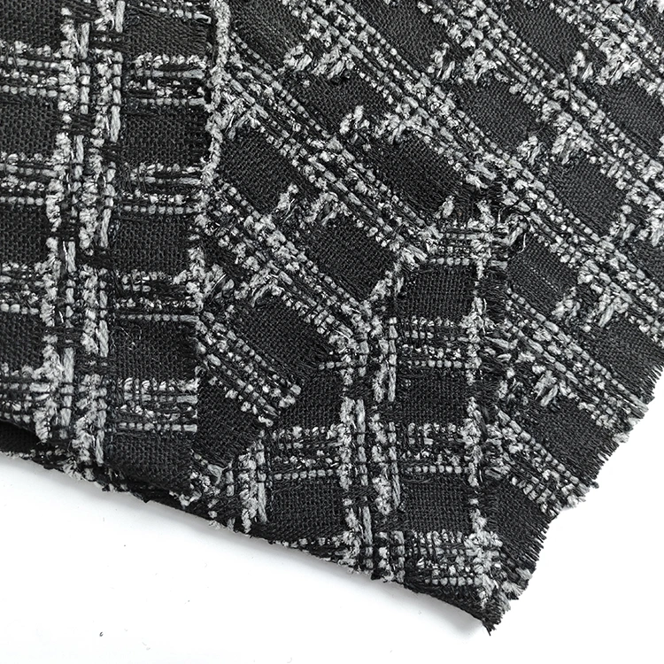 High Quality Wool Polyester Blended Tweed Check Fabric