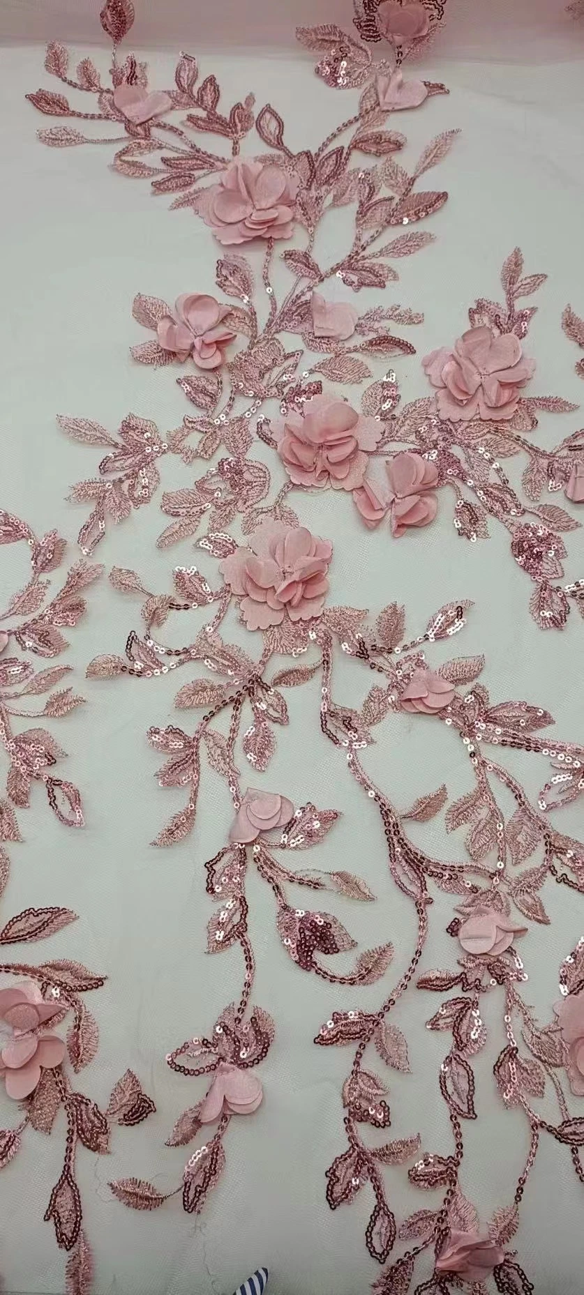 3D Flowers Applique Organza Hand Beaded Embroidery Lace Fabrics for Bridal Fabric and Fashion Garments