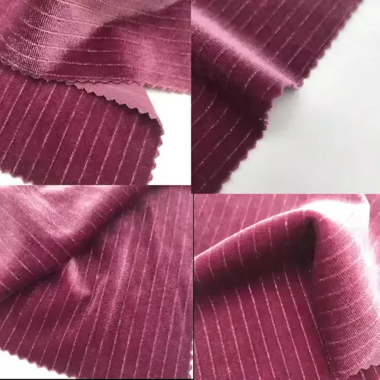Yigao Textile Lurex Metallic Striped Cationic Silver Wide Stripe Velvet Fabric for Suit Skirt 