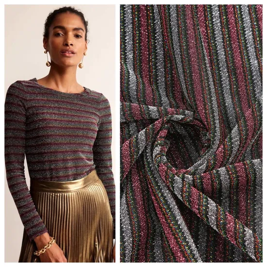 Factory Cheap Multicoloured Striped Fabric Metallic Lurex Spandex Cloth Disco for Dress Costume 